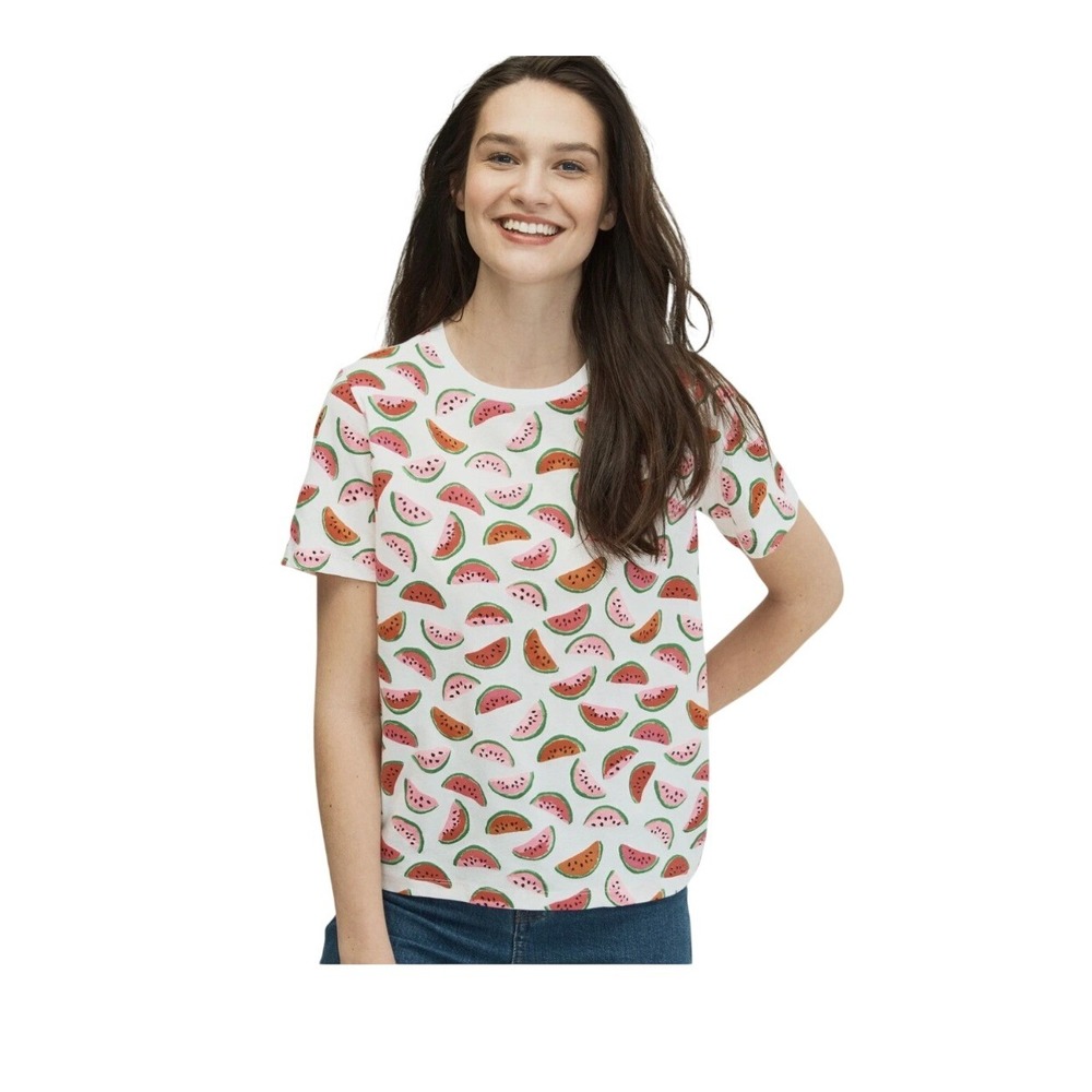 Kate Spade New York Watermelon Tee White Pink Cotton Knit XL